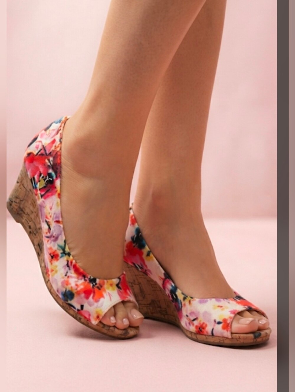 dexflex comfort Multicolor Floral Peep-Toe Wedge Heels